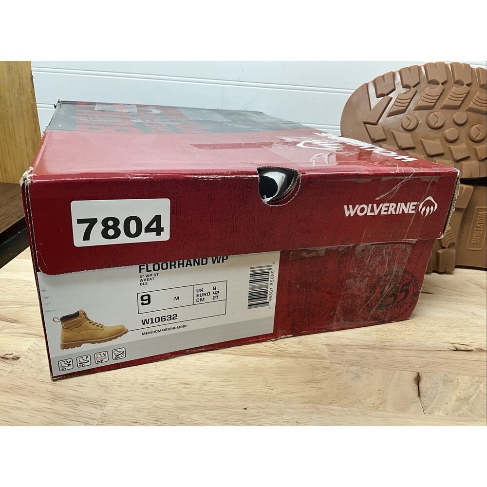 Size 9 Wolverine Men’s Floorhand Waterproof 6” Steel-Toe Work Boot, WHEAT, NEW - Picture 7 of 8